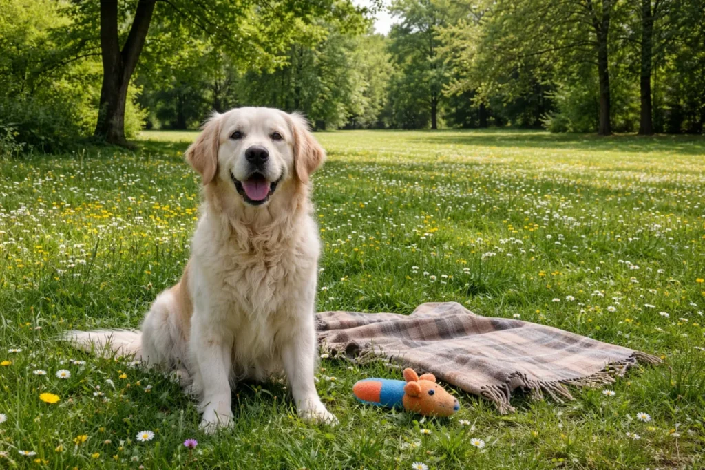 Щаслива собака на траві