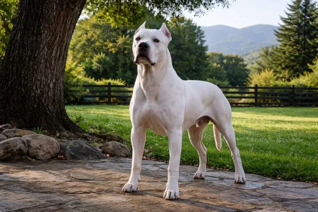 Аргентинський дог на подвір'ї
